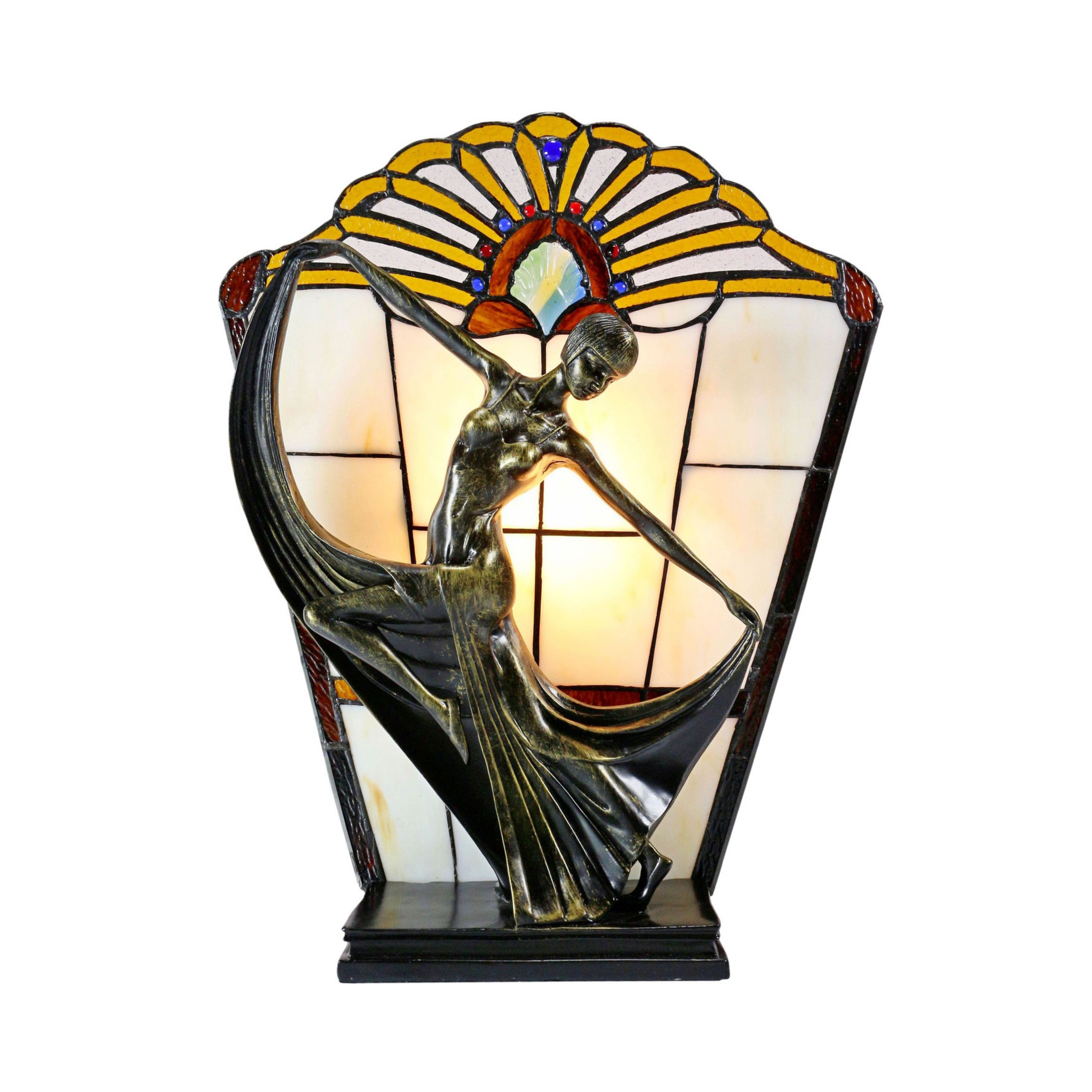 Dancing Lady with Amber Leadlight Table Lamp