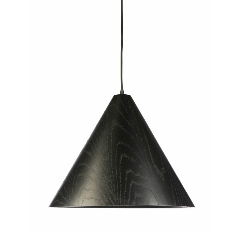 Timber Veneer Cone Black Pendant Light