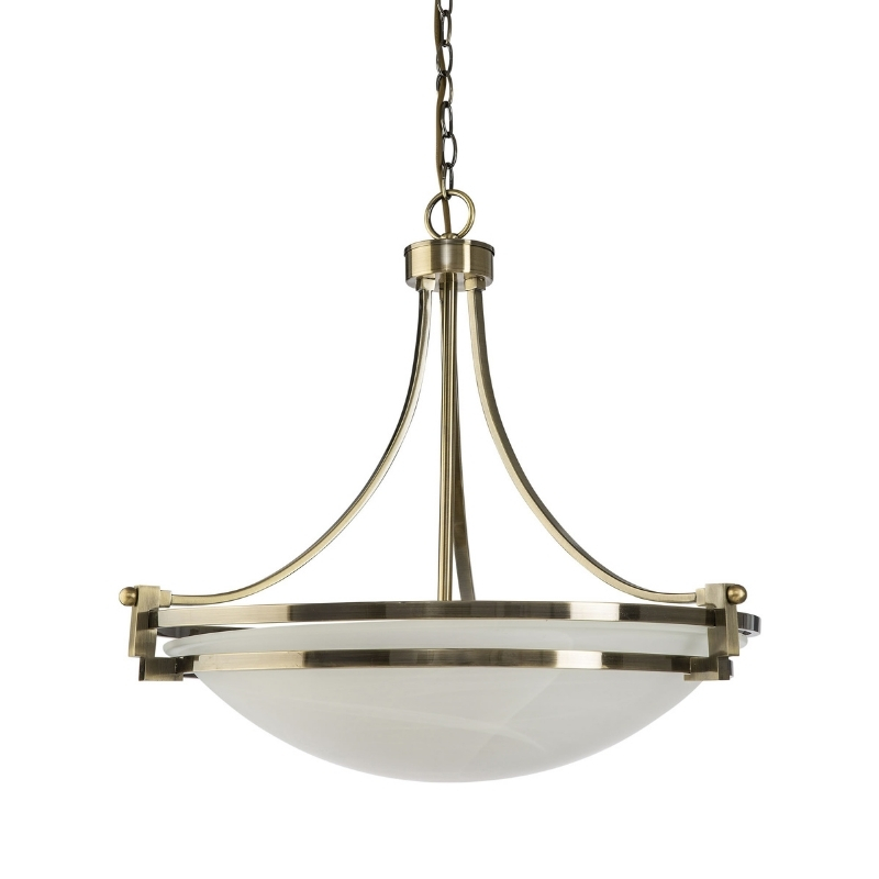 Rene 3 Light Bronze Alabaster Art Deco Pendant Light
