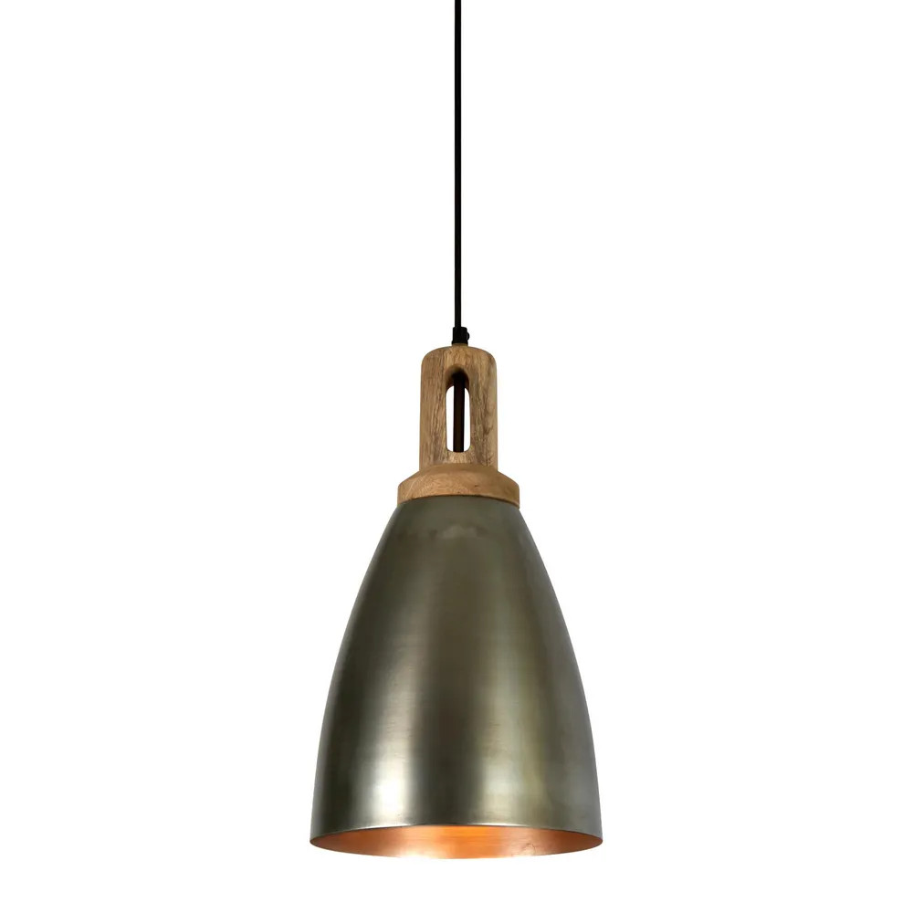 Lukas Tall Cone Zinc Wooden Top Pendant Light