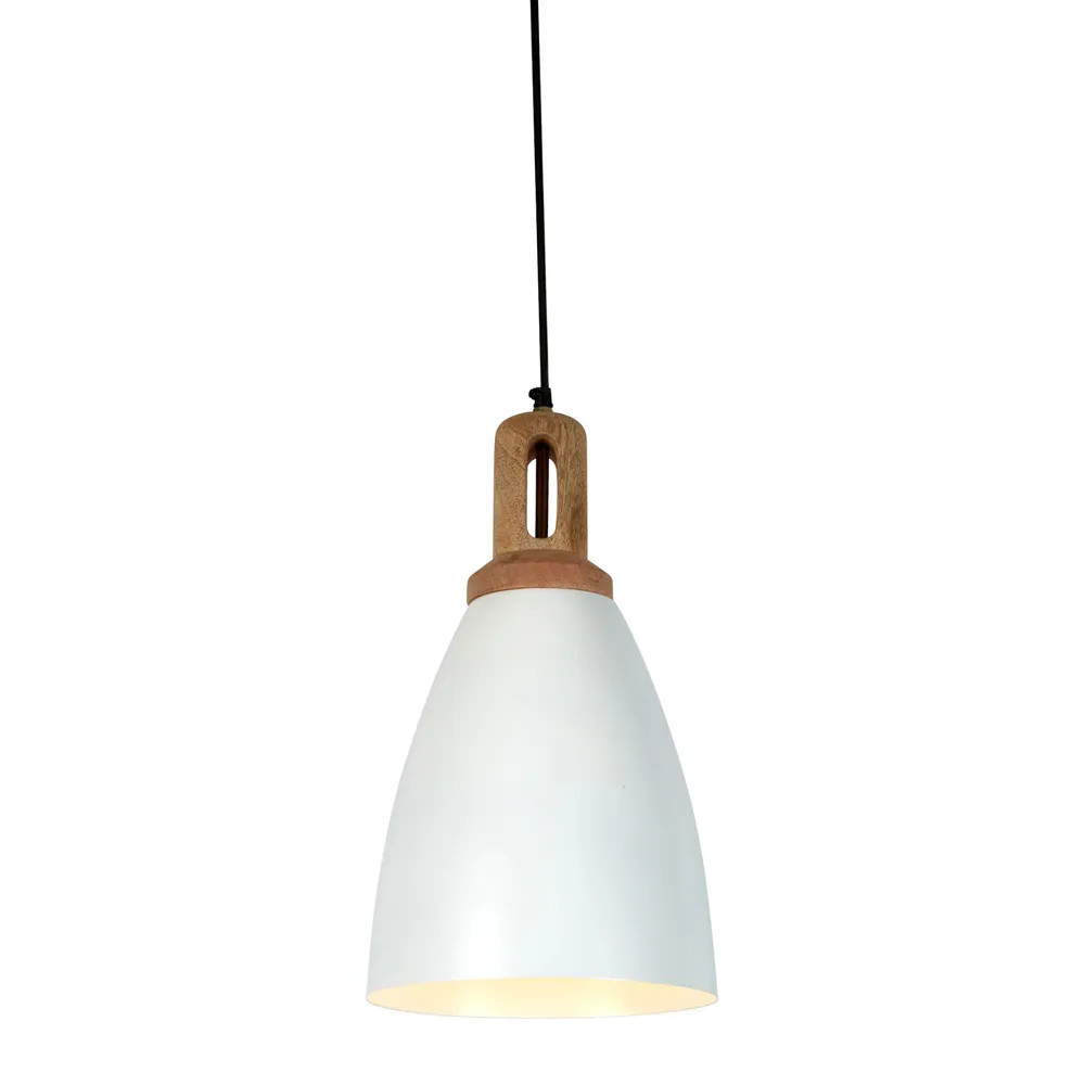 Lukas Tall Cone White Wooden Top Pendant Light