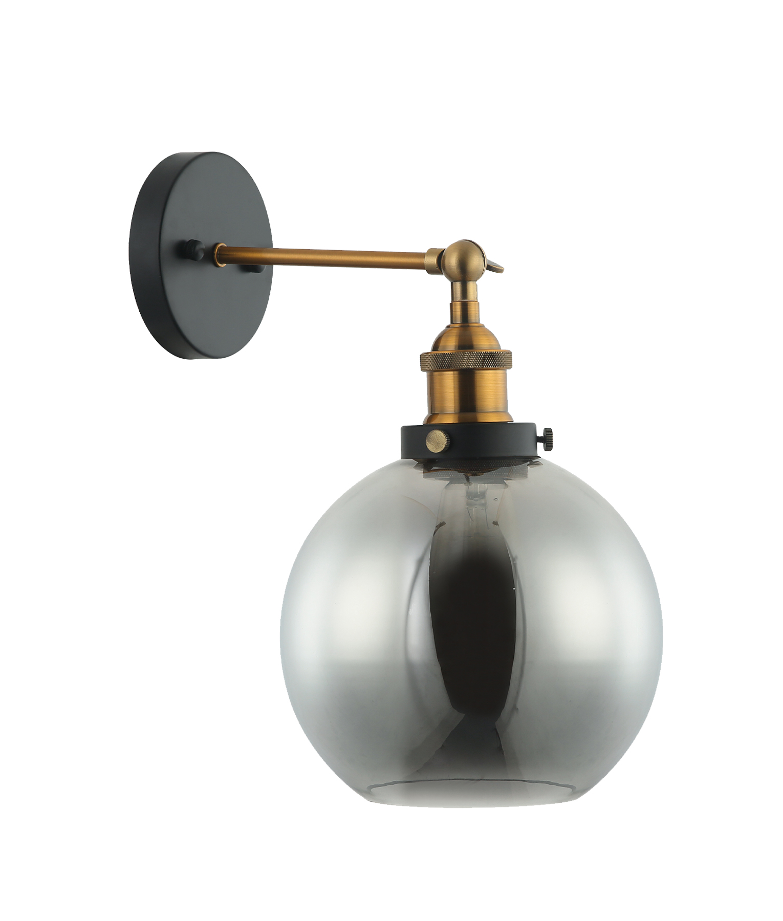 Branson Antique Brass Black Smoke Wine Glass Wall Light