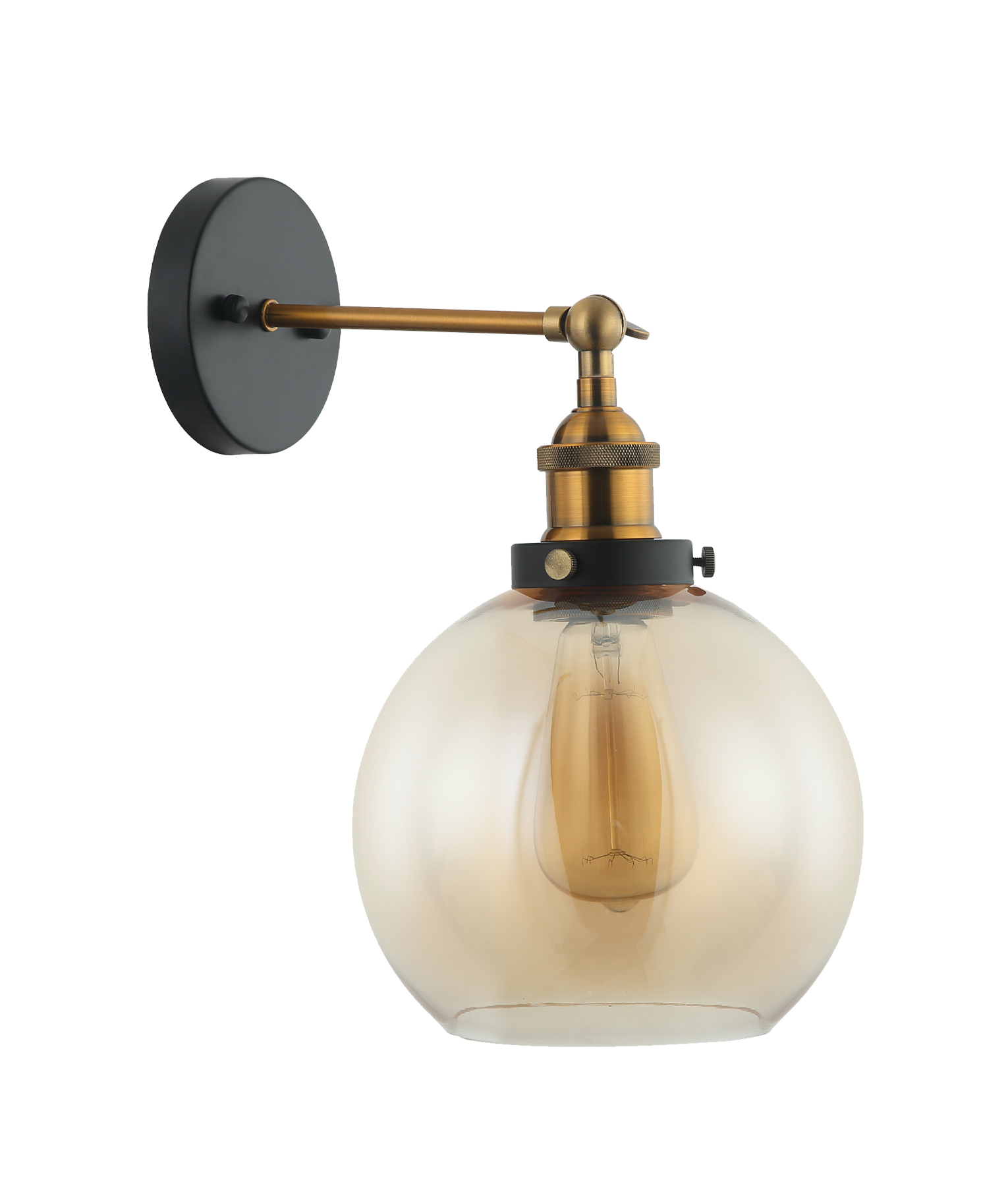 Branson Antique Brass Amber Wine Glass Wall Light