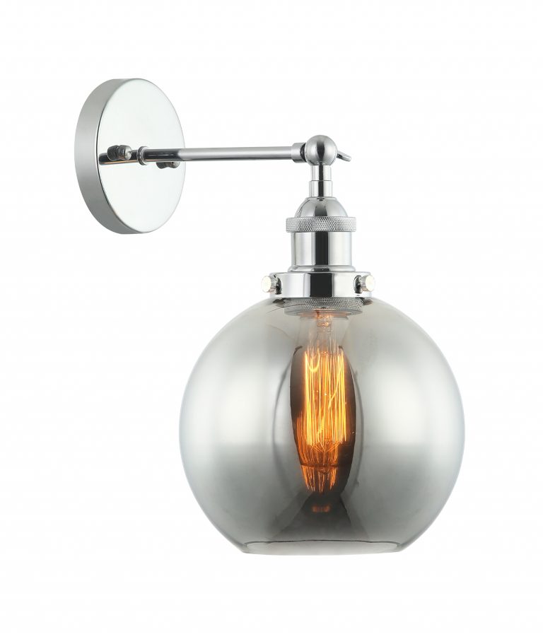 Branson Chrome Black Smoke Wine Glass Wall Light