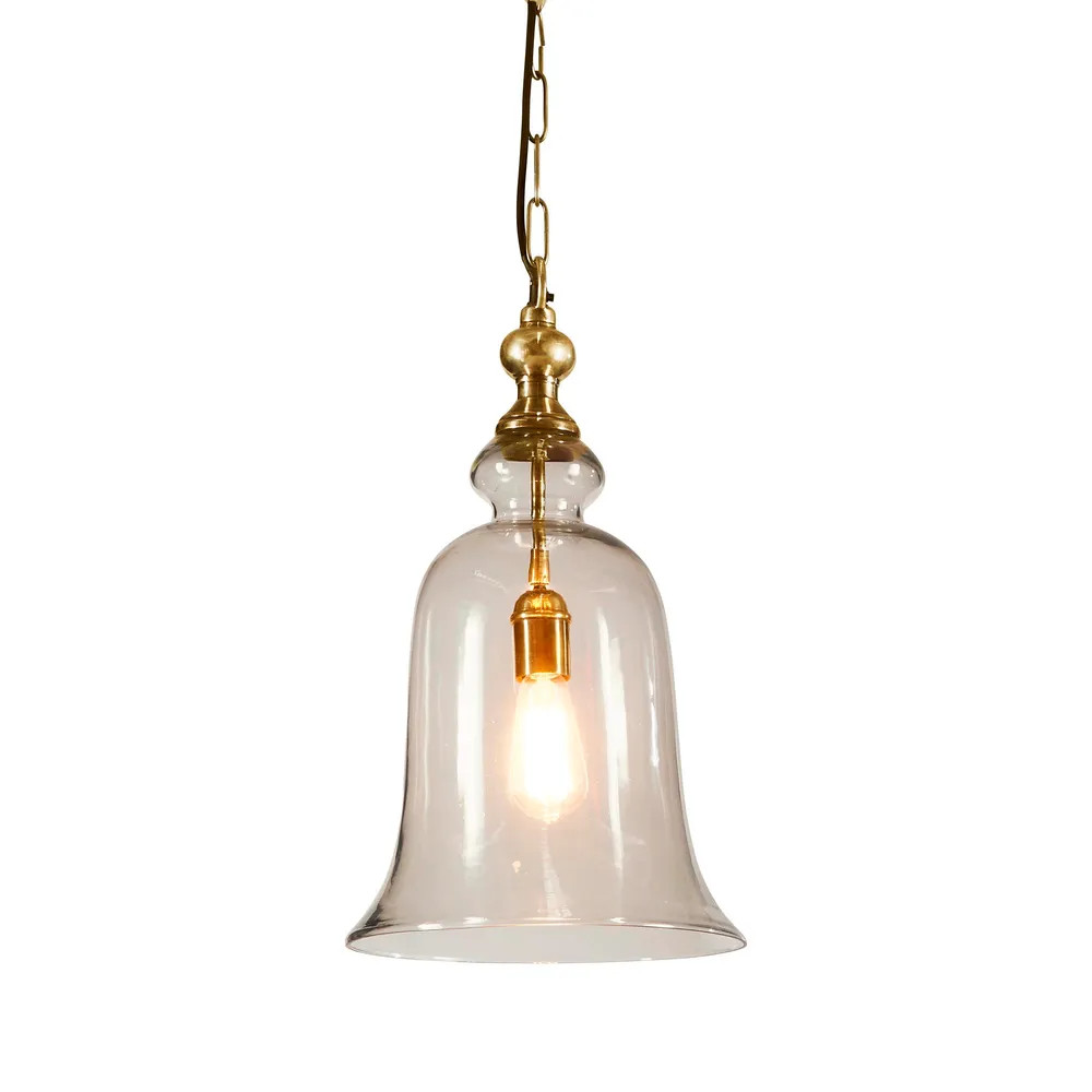 Voli Large Glass Bell Brass Pendant Light