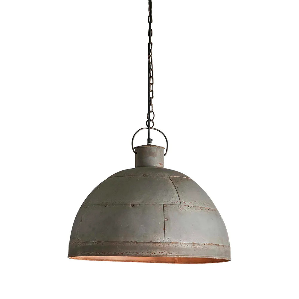 Griffin Dome Vintage Grey Riveted Iron Rustic Pendant Light