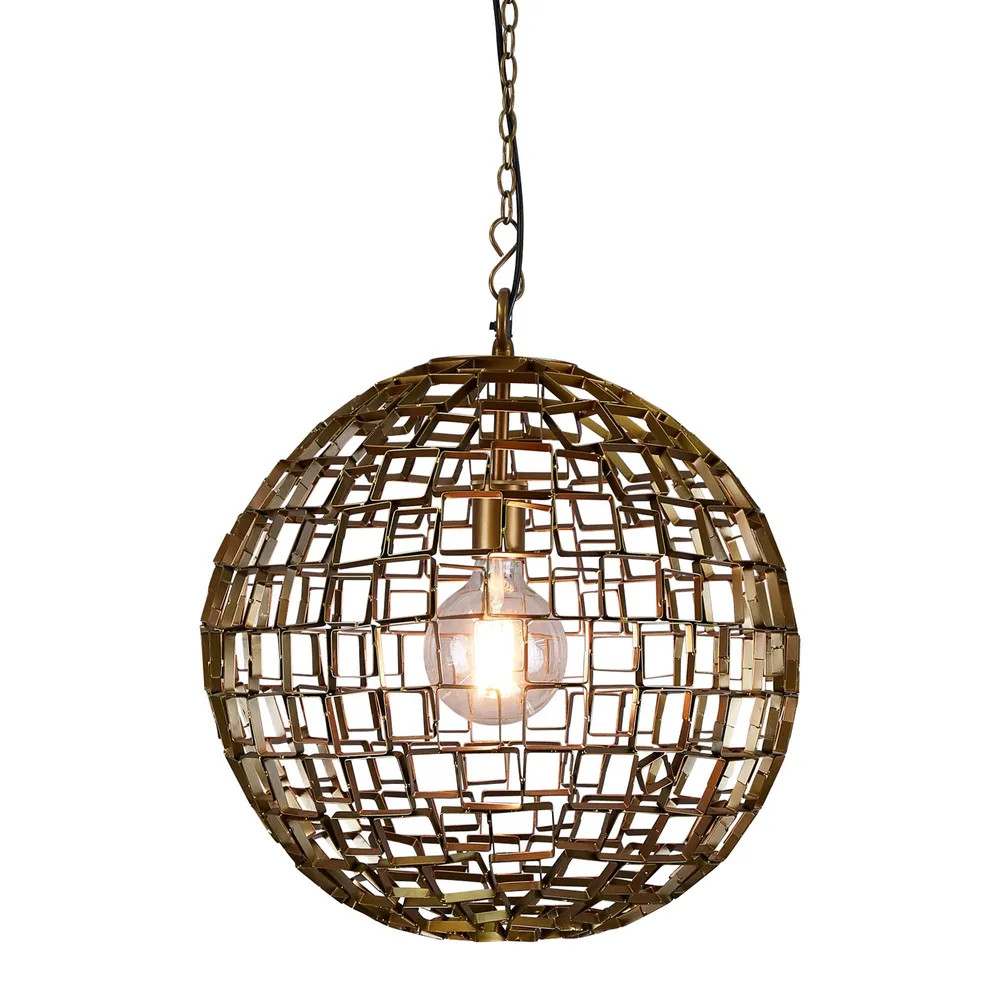 Danni Round Geometric Antique Brass Pendant Light