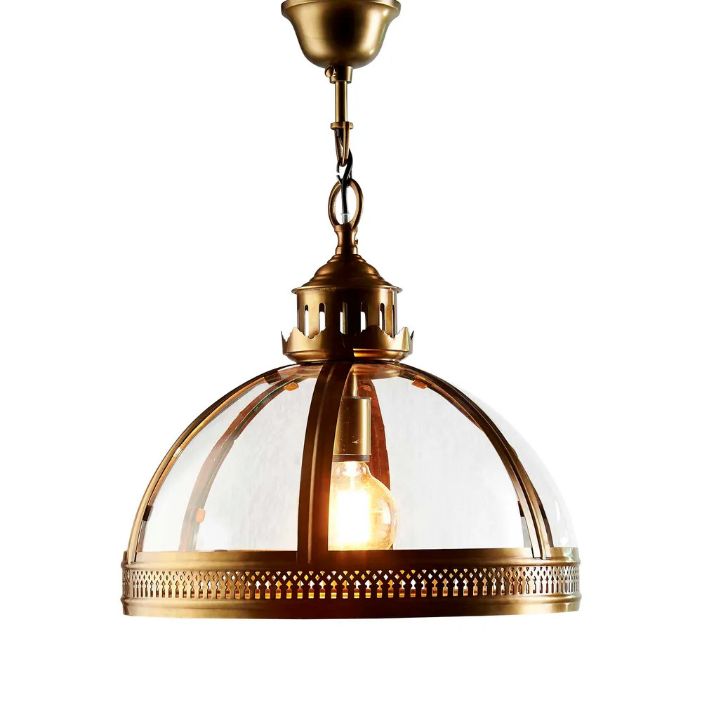 George Dome Antique Brass Glass Pendant Light