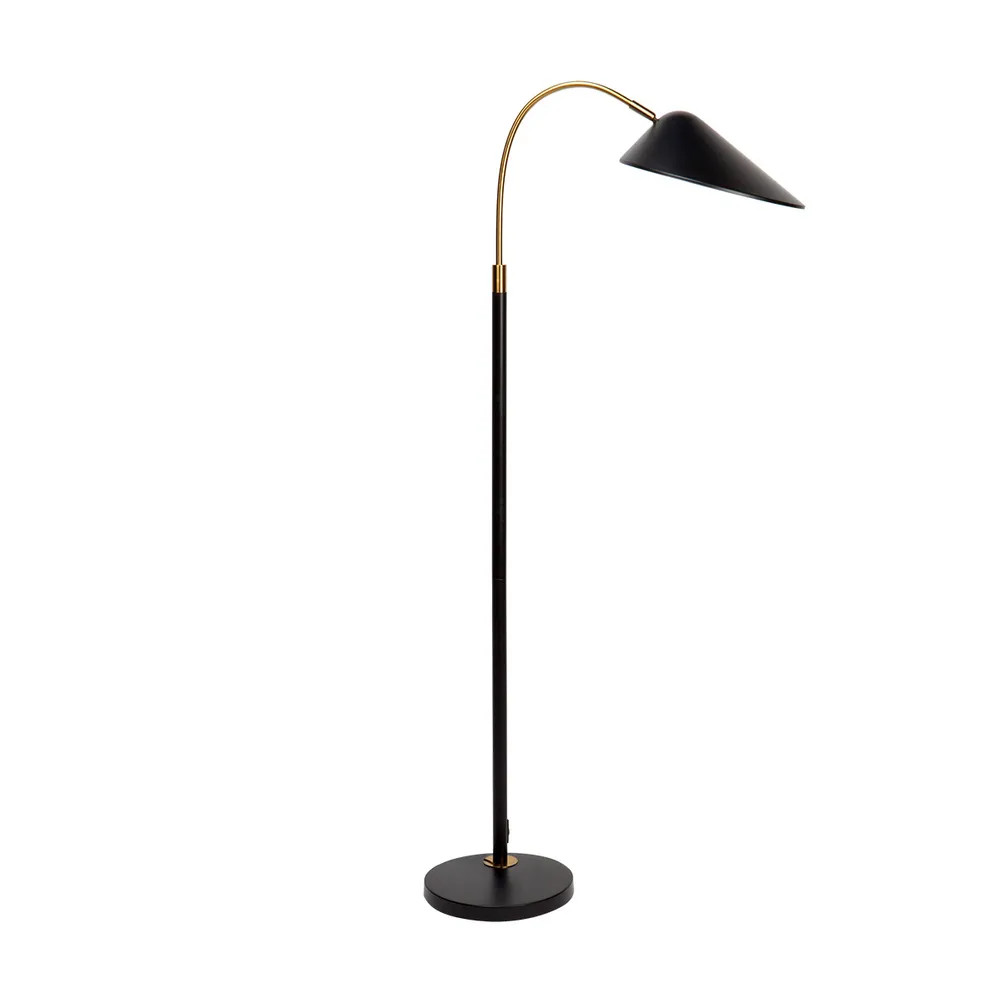 Mallory Black Aged Brass Curved Floor Lamp