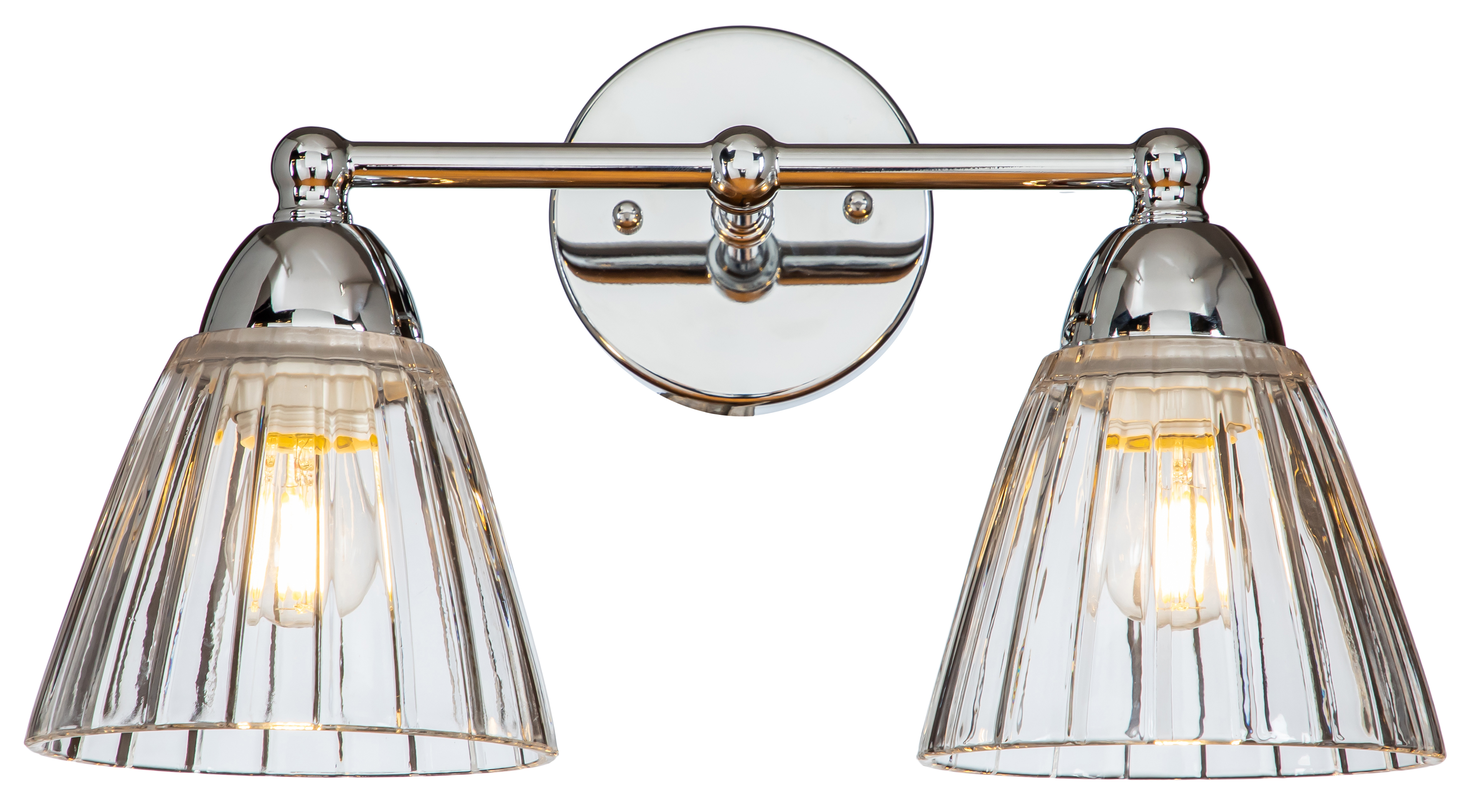 Summit Clear Flared Glass Twin Wall Light - Chrome