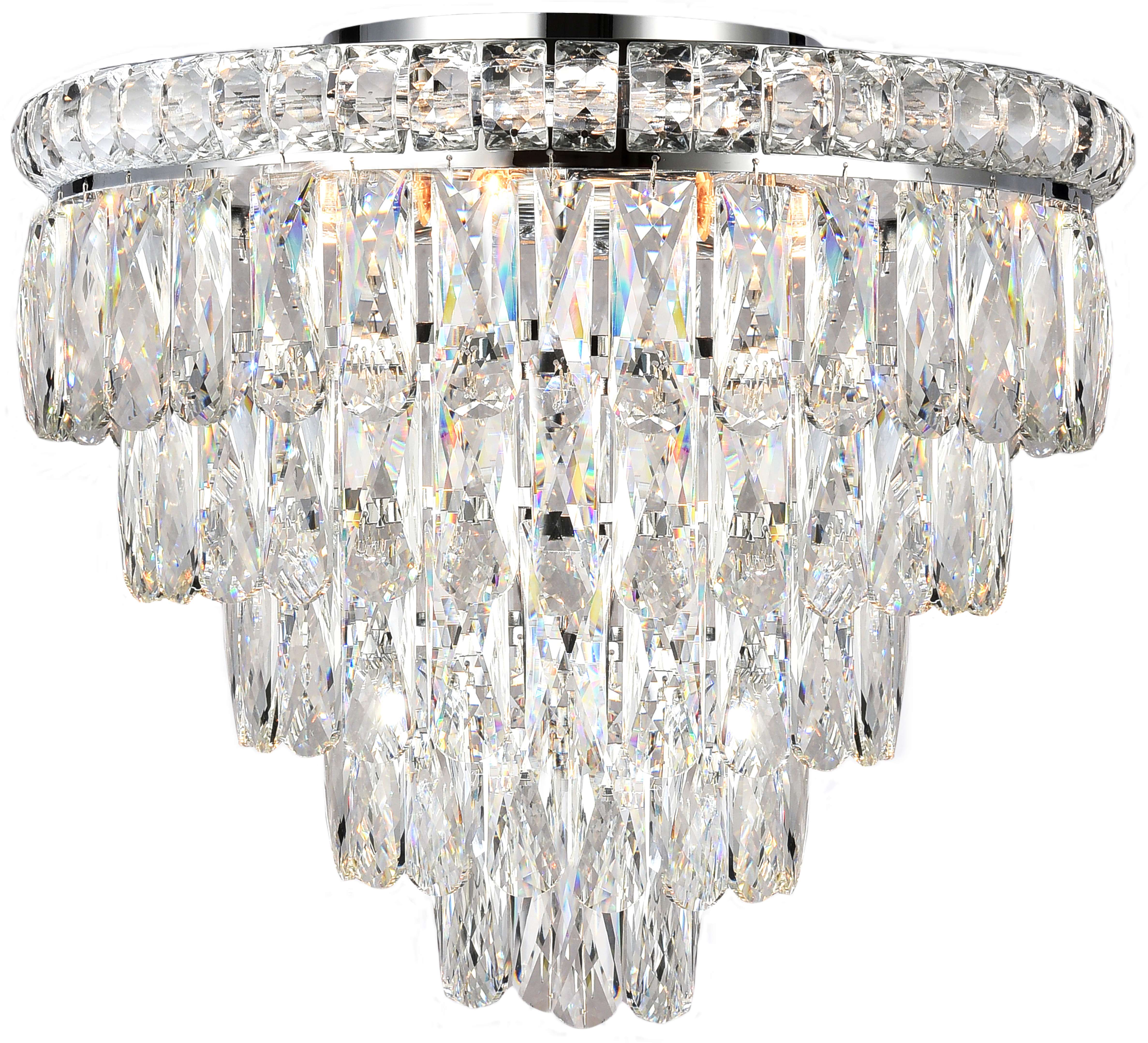 Emporia Flush Five-Tiered Chrome Glass Crystal Close to Ceiling Light