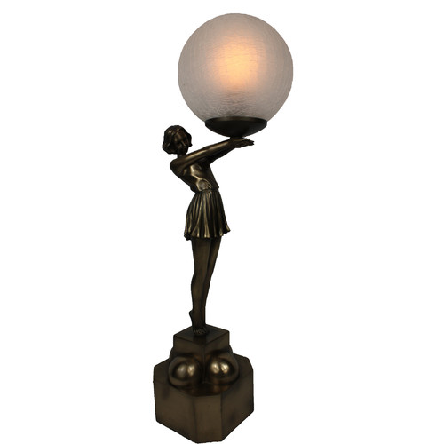 Lady Admiring Art Deco Table Lamp