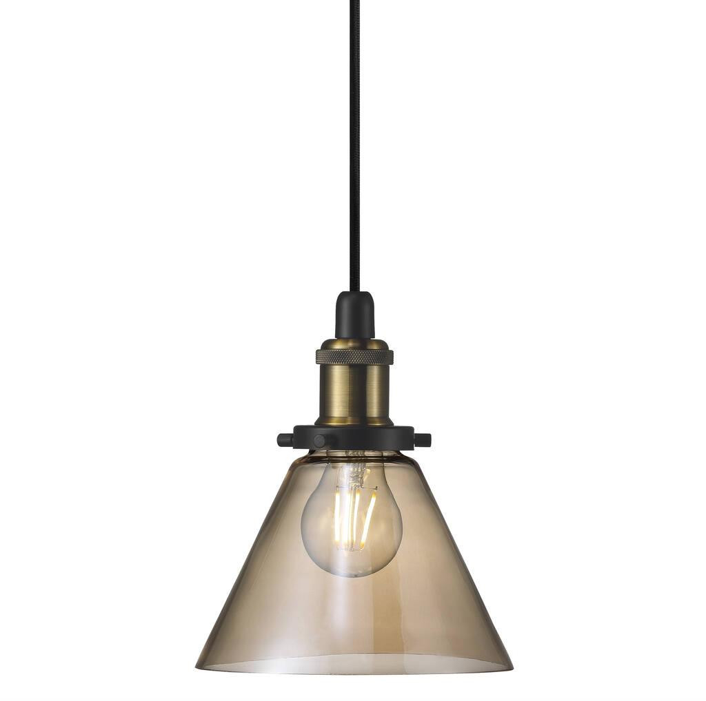 Disa Black Amber Glass Industrial Pendant Light