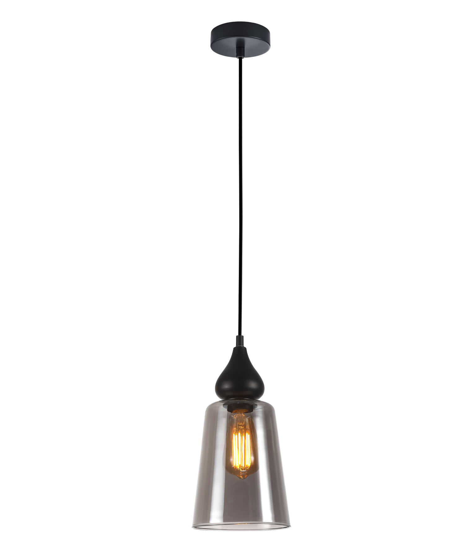Crown Black Smoke Glass Ellipse Pendant