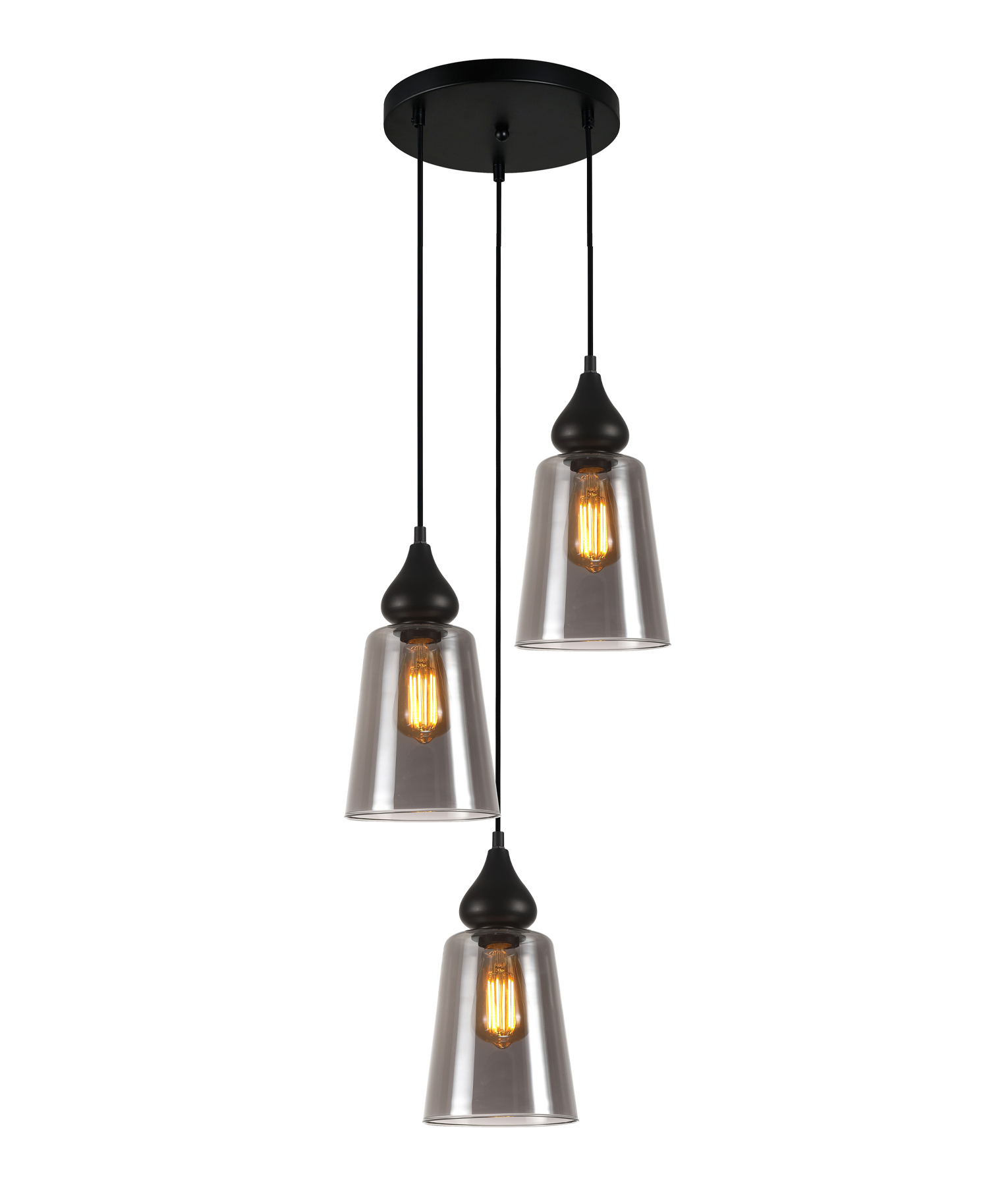 Crown Black Smoke Glass Ellipse Cluster Pendant