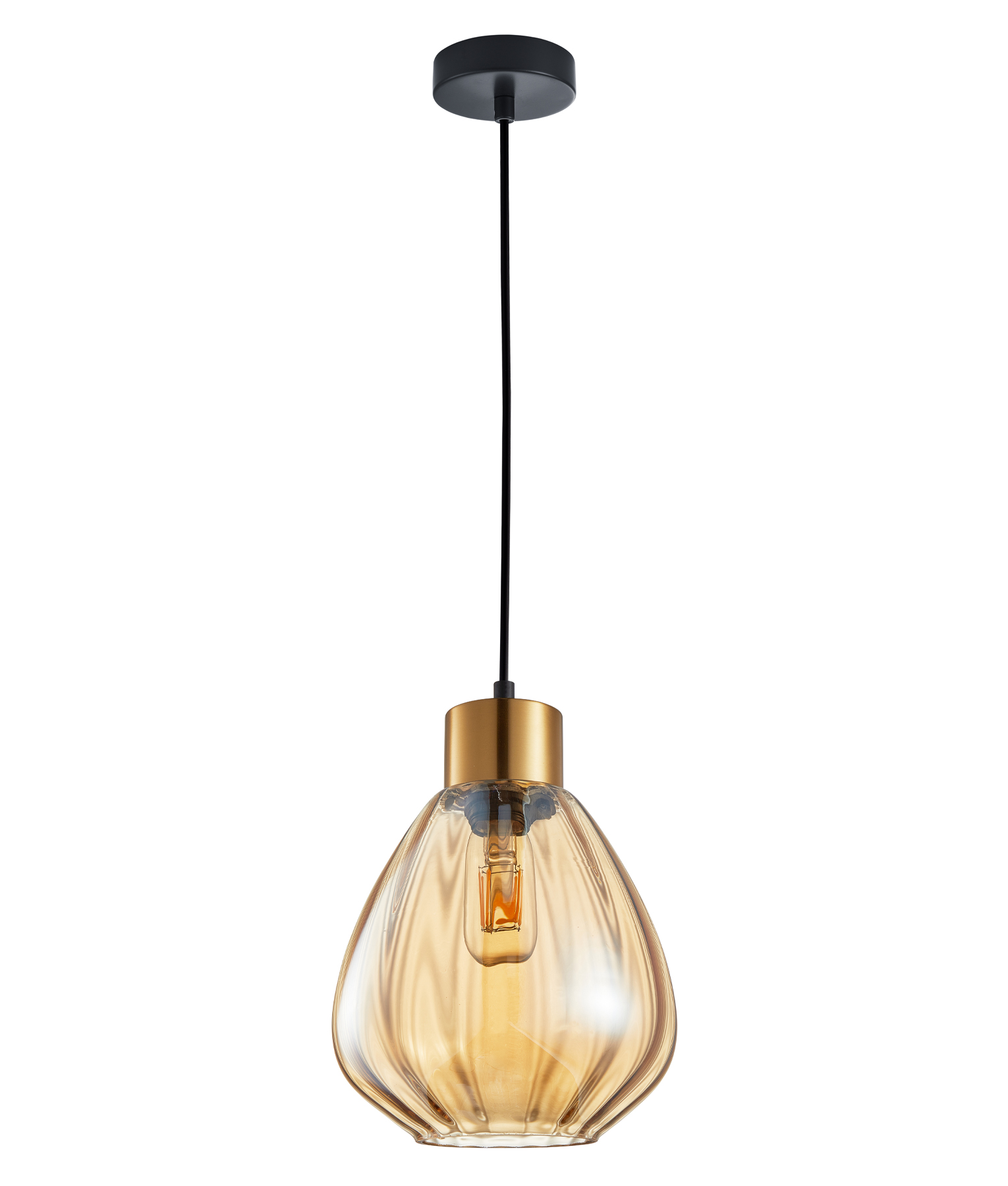 Gemini Amber Glass Ribbed Pendant