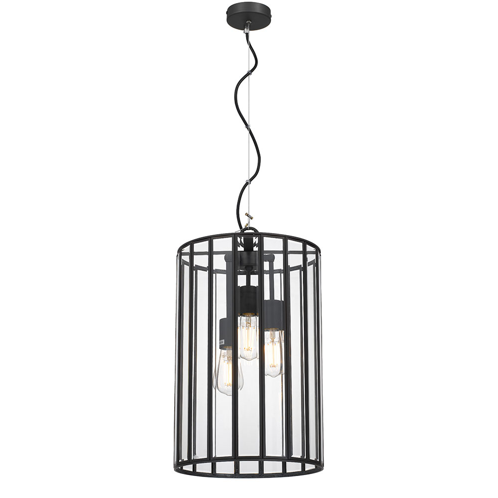 Prism 3 Light Black Cage Drop Pendant Light