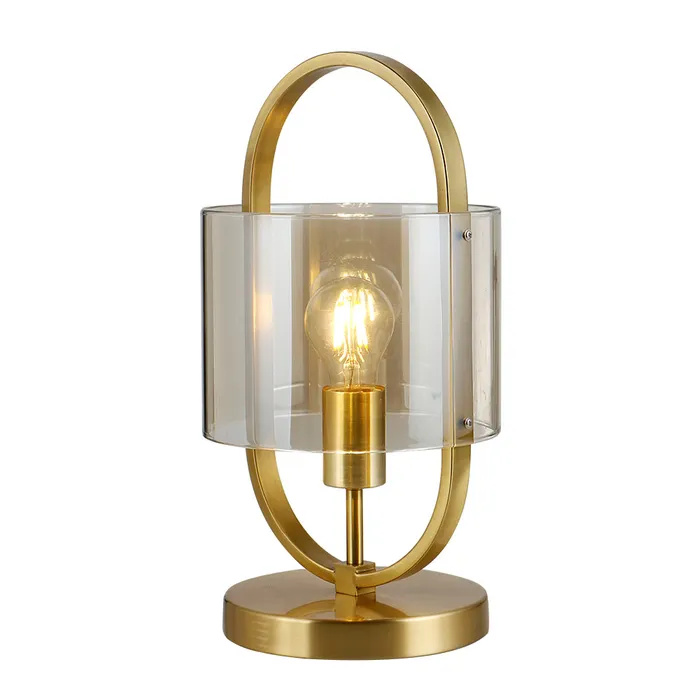 Pristine Gold with Cognac Glass Table Lamp