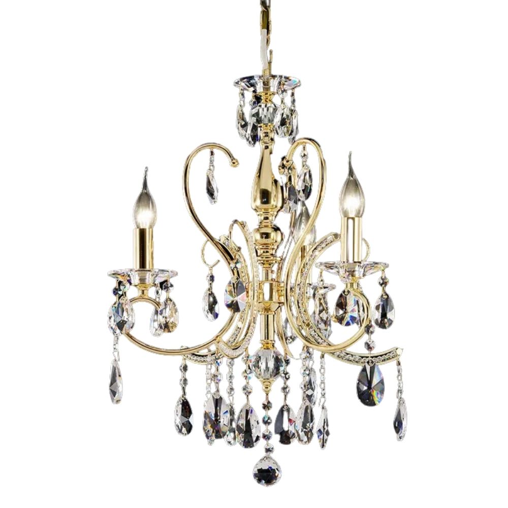 Christen Asfour Crystal Three Light Gold Chandelier