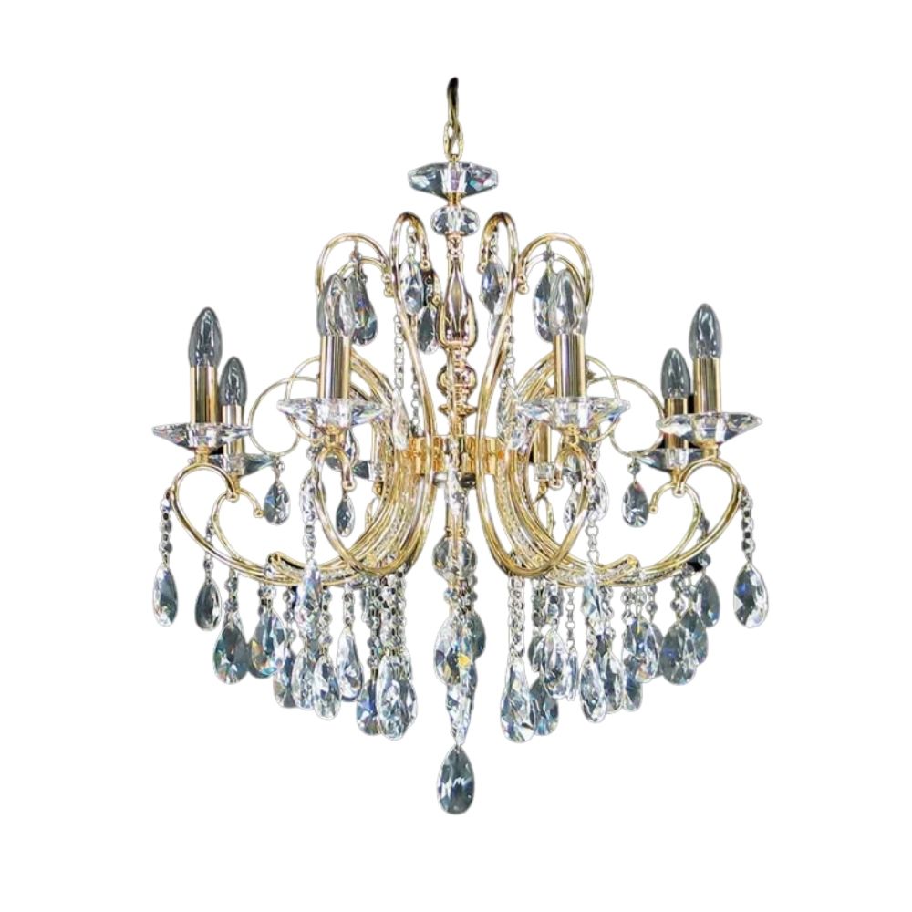 Christen Asfour Crystal Eight Light Gold Chandelier