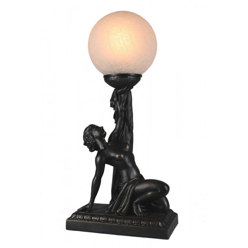 Kneeling Lady Holding Glass Ball Art Deco Lamp