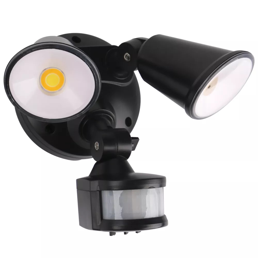 Defender Matt Black Tricolour LED Duo Security Light with Sensor