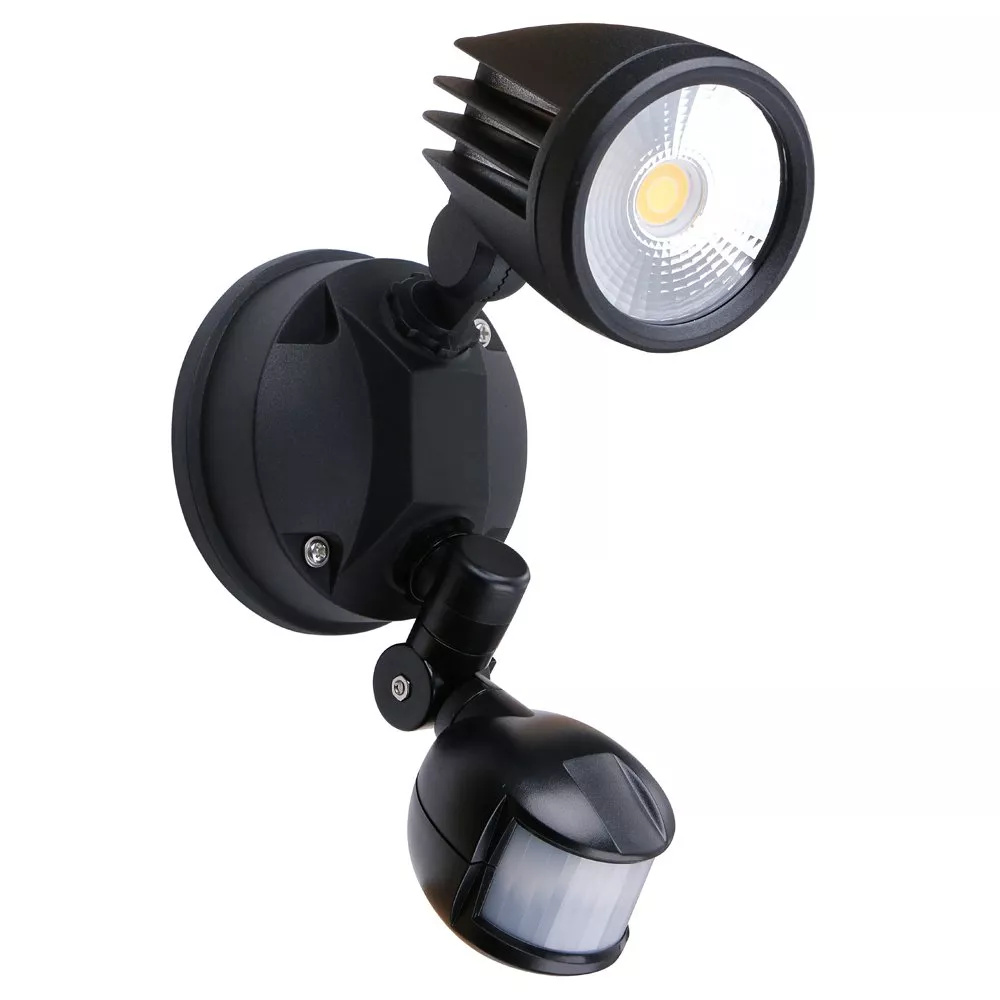 Fortress II Matt Black Tricolour LED Single Security Light with Sensor