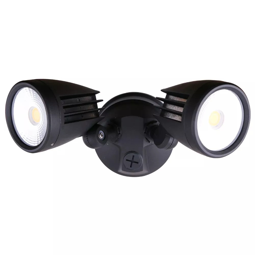 Fortress II Matt Black Tricolour LED Duo Security Light