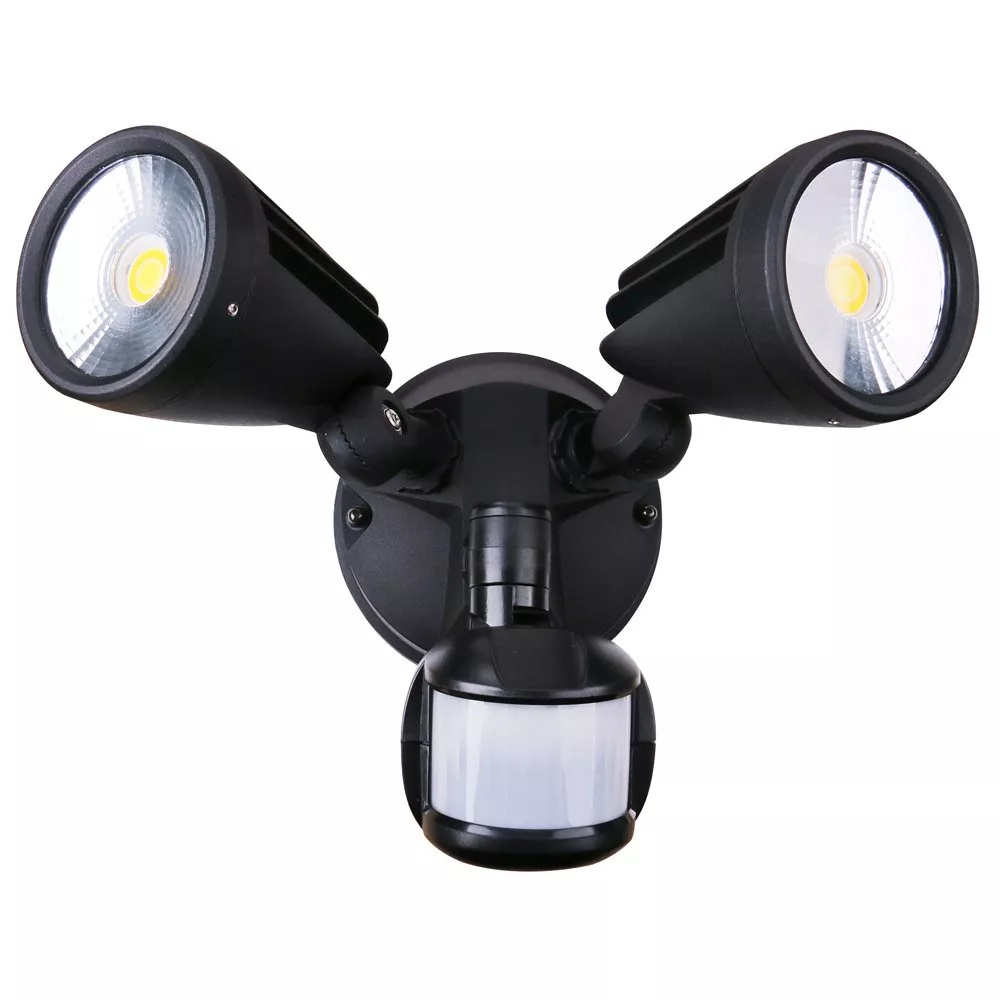 Fortress II Matt Black Tricolour LED Duo Security Light with Sensor