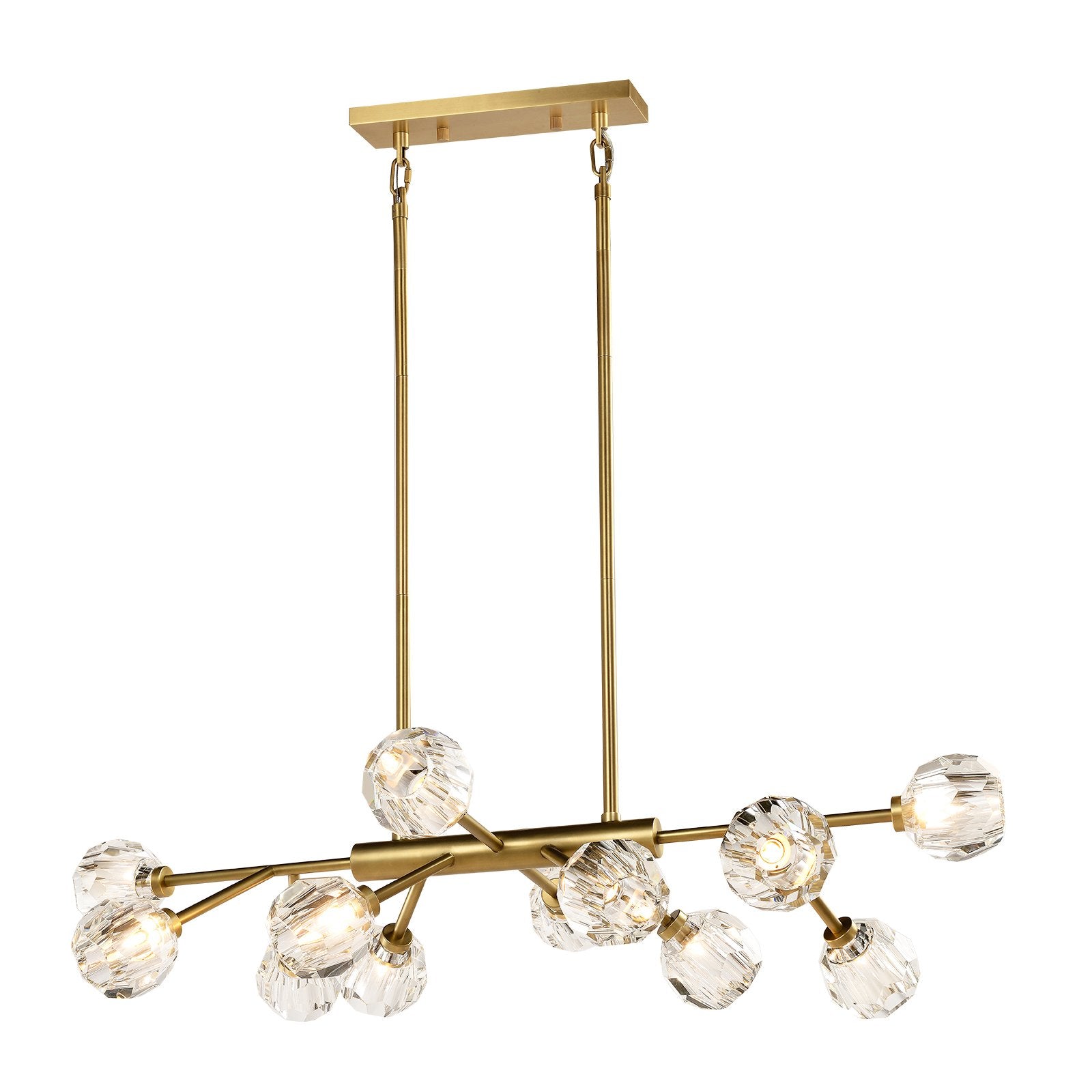 Amora 12 Light Glass Crystal Aged Brass Linear Chandelier