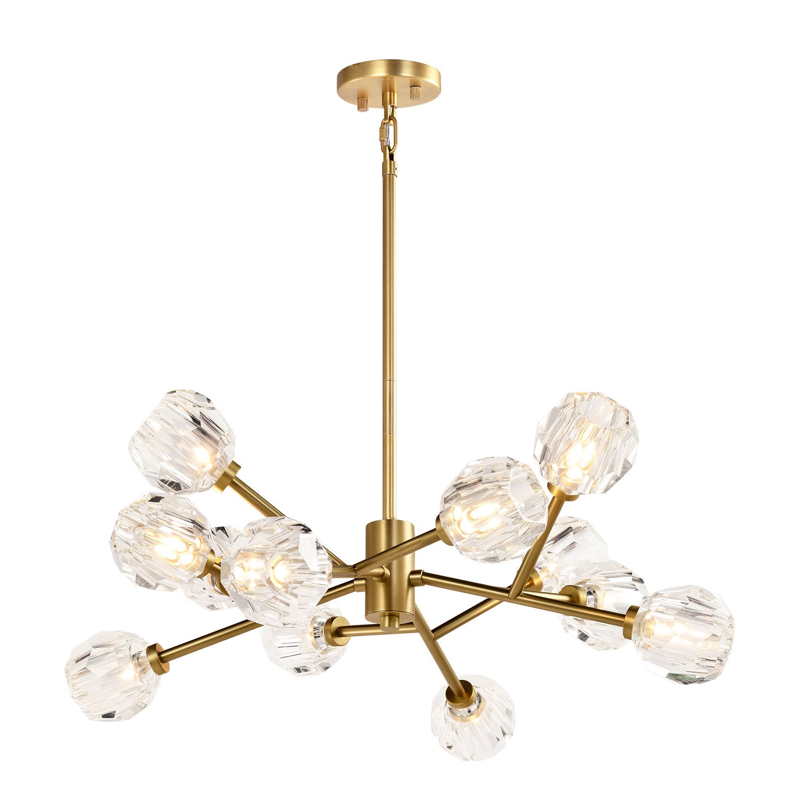 Amora 12 Light Glass Crystal Aged Brass Branching Chandelier