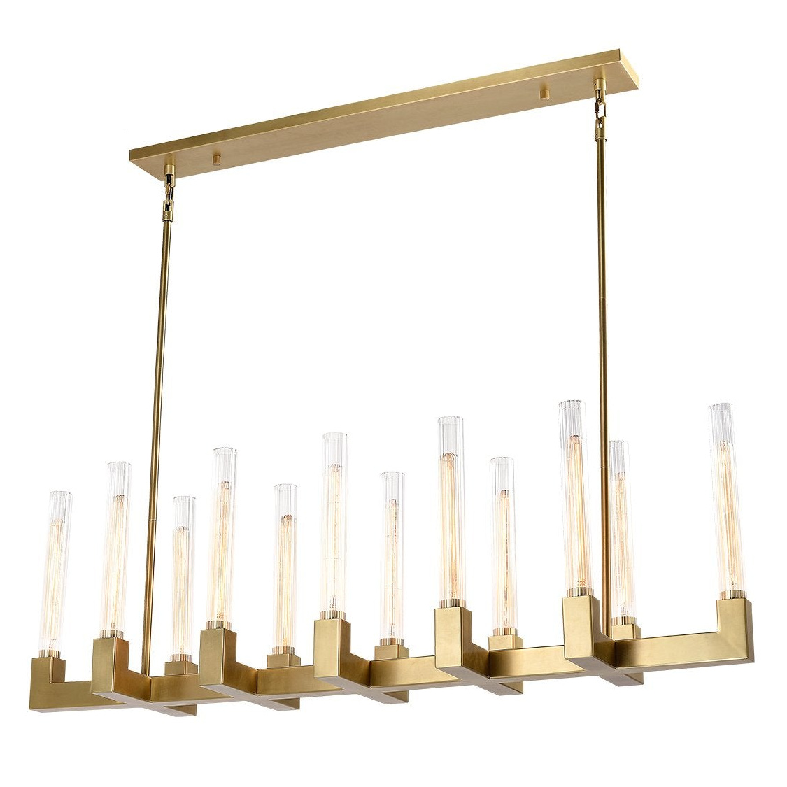 Mateo 12 Light Tubular Glass Crystal Aged Brass Linear Chandelier