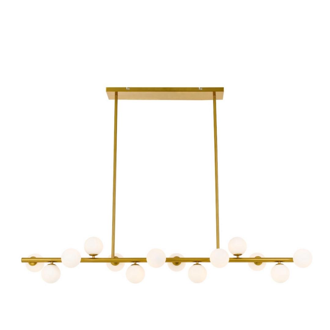Morgan 14 Light Antique Gold Opal Linear Pendant Chandelier