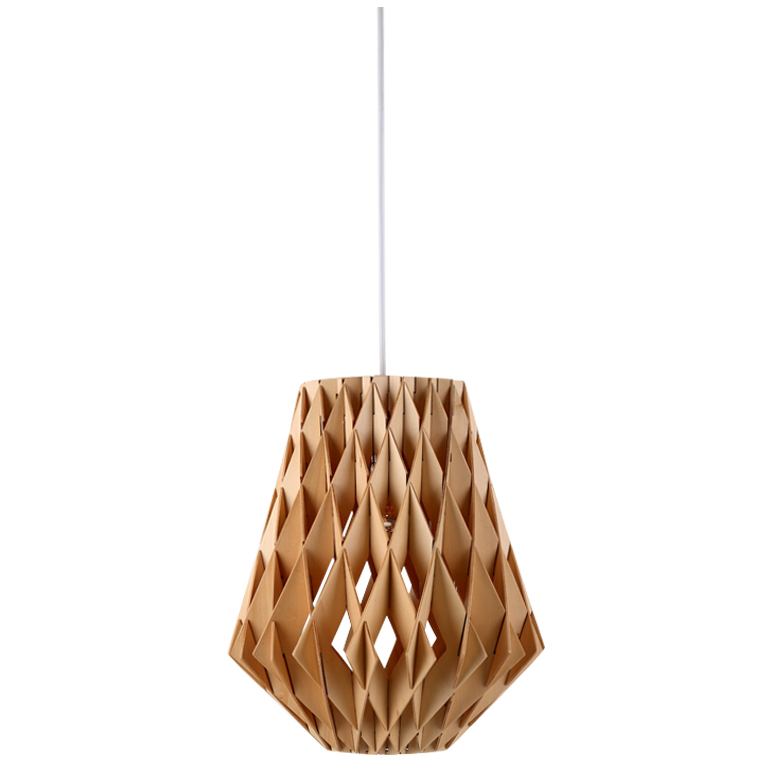 Stylish Wooden Geometric Cone Pendant Light - Natural