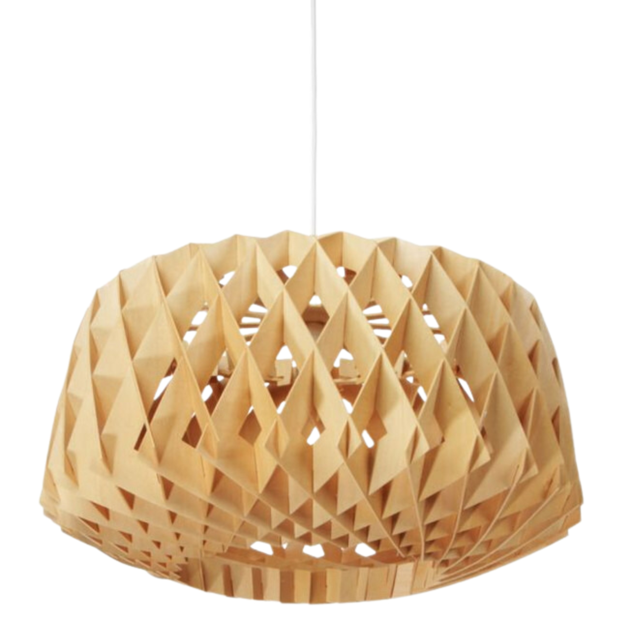 Stylish Wooden Geometric Drum Pendant Light - Natural