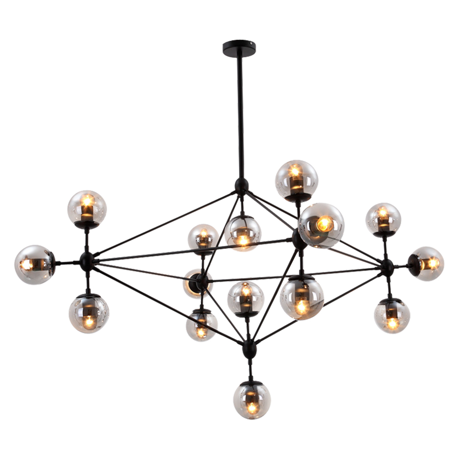 Geometric Diamond Black Smoke Glass 15 Bulb Chandelier