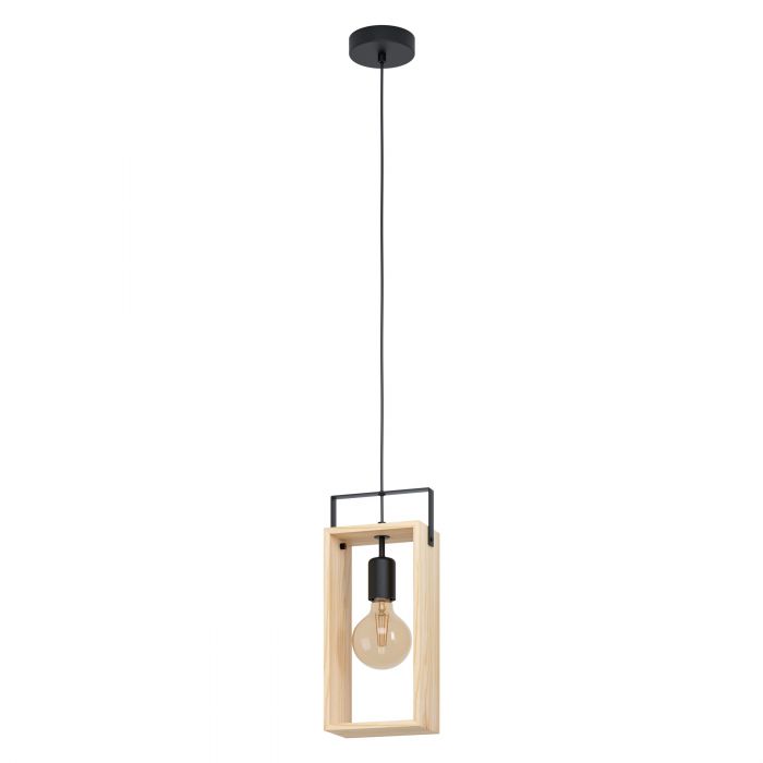 Famborough Black and Light Wood Pendant Light