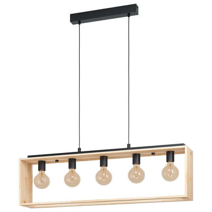 Famborough Black and Light Wood Linear Bar Pendant