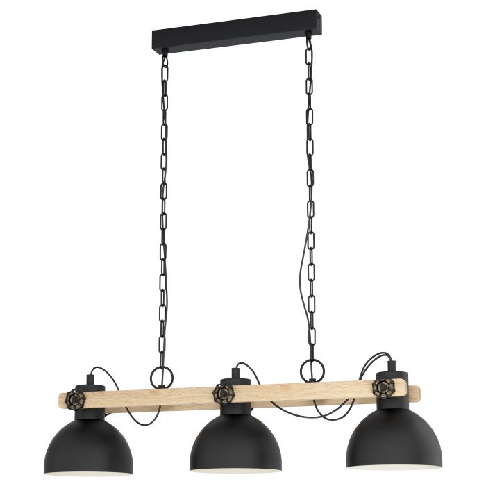 Lubenham Black and Wood Bar Pendant Light