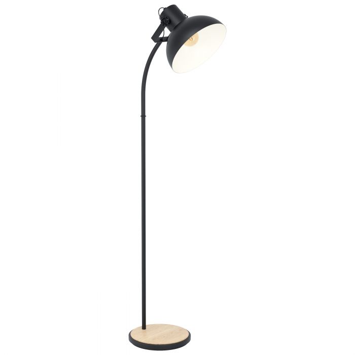 Lubenham Black and Wood Modern Floor Lamp