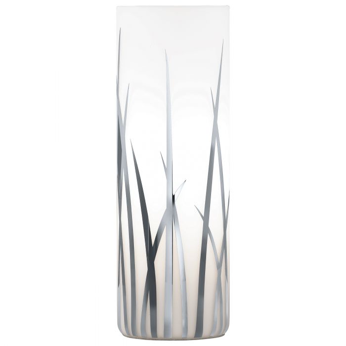 Rivato White Cylindrical Decorated Glass Table Lamp