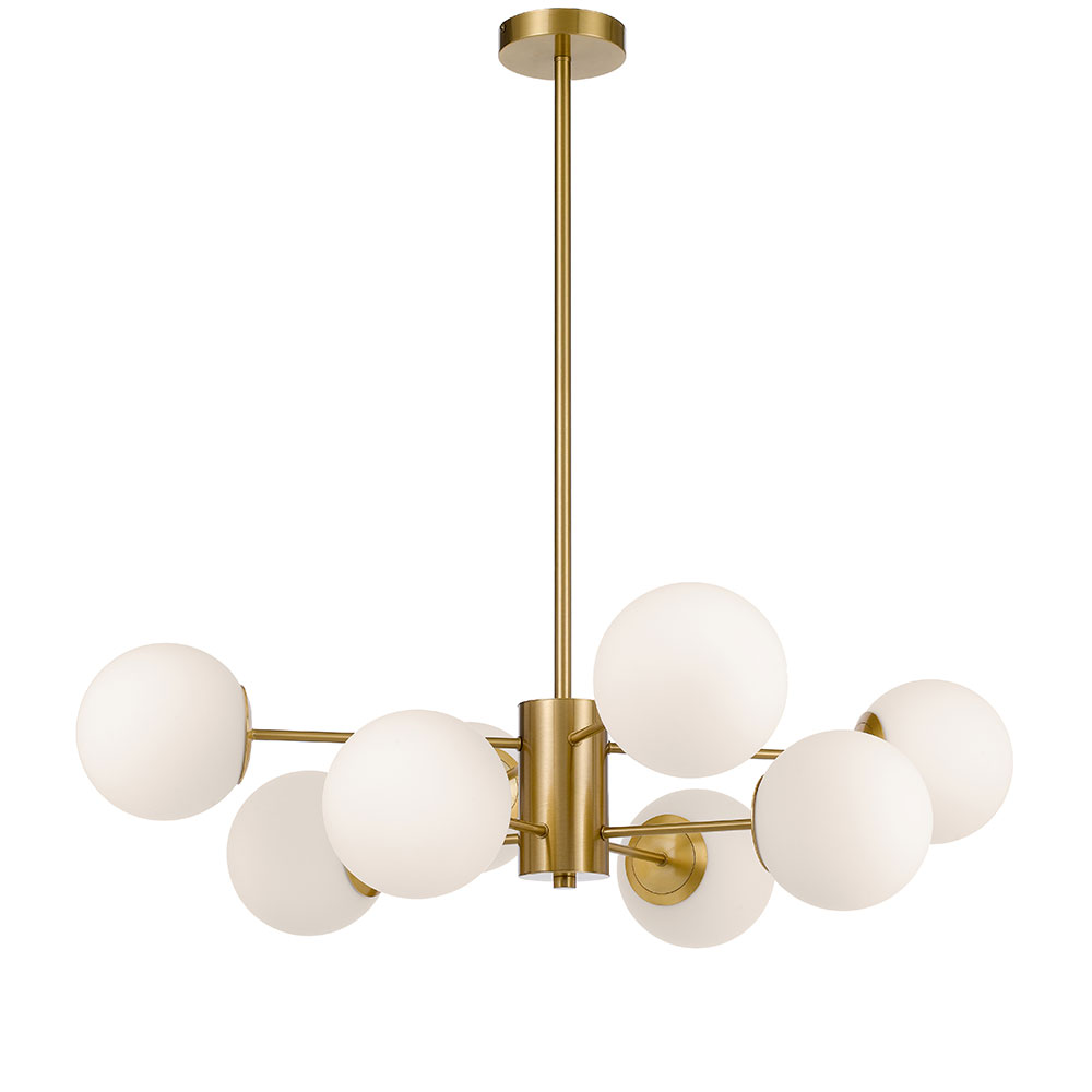 Martin 8 Light Antique Gold Opal Matt Glass Pendant Chandelier