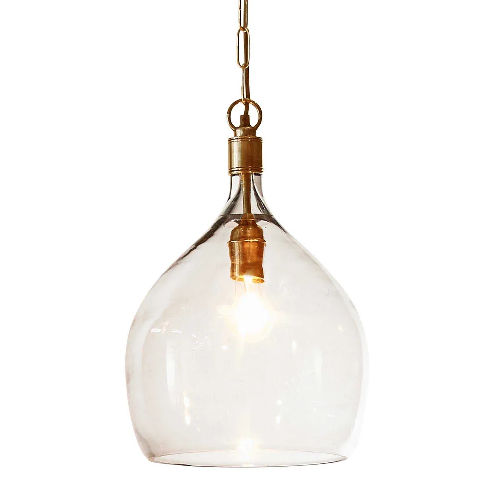 Oakley Oval Antique Brass Clear Glass Pendant Light