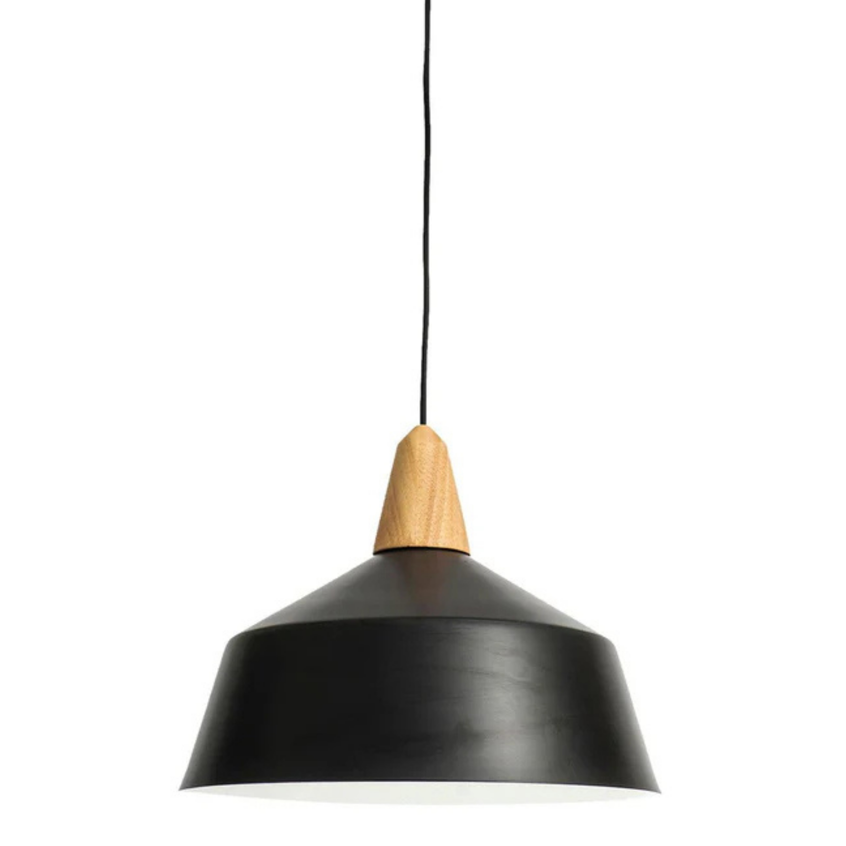 Novena Large Matt Black Natural Wood Pendant Light