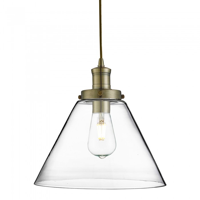 Clifford Cone Antique Brass Glass Pendant Light