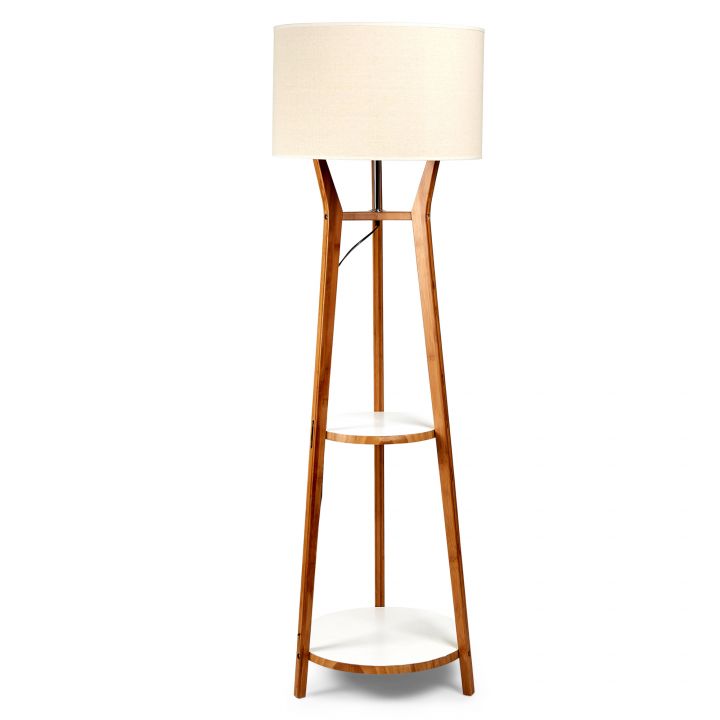 Natural Bamboo Double Disc Counter Tripod Floor Lamp