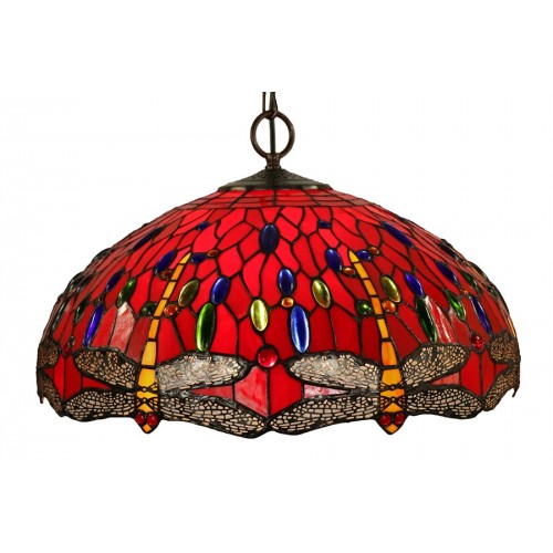 Vivid Red Dragonfly Glass Pendant