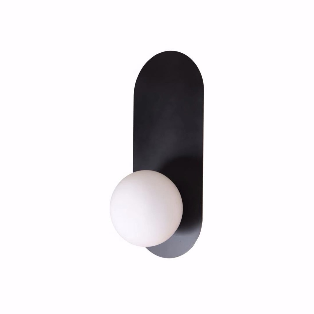 Orb Opal Glass with Oval Plate Wall Light - Black