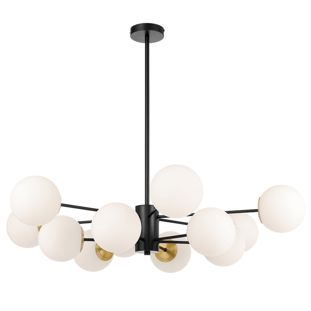 Martin 12 Light Black Opal Matt Glass Pendant Chandelier