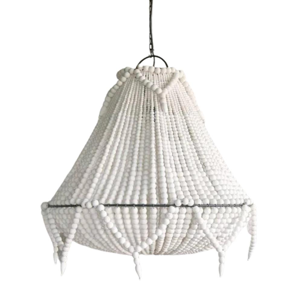 Malta White Wash Beaded Wooden Chandelier